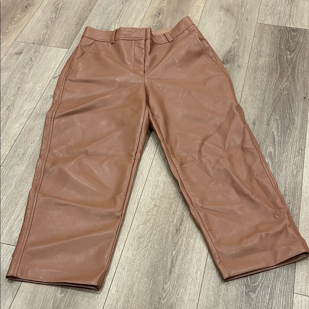 Babaton Camel Faux Leather Trousers